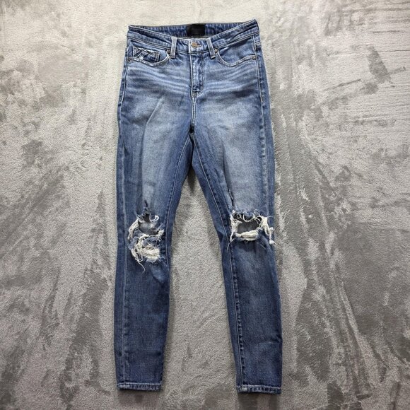 Buckle Black Jeans Womens 25x27 Blue Ankle Skinny Fit No 75 Distressed Ripped - Picture 1 of 10